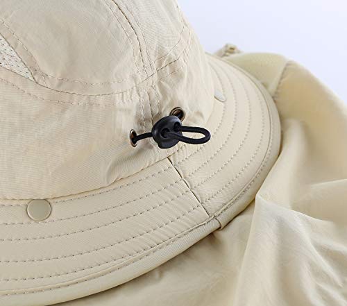 Decentron UPF 50+ Boys Sun Hat with Neck Flap Summer Beach Hat Kids Safari Hat (Light Khaki)