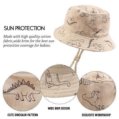 XIAOHAWANG Baby Boy Sun Hat Infant Toddler Dinosaur Bucket Hats Summer Baby Boys Beach Caps (Khaki Dinosaur, 46cm)