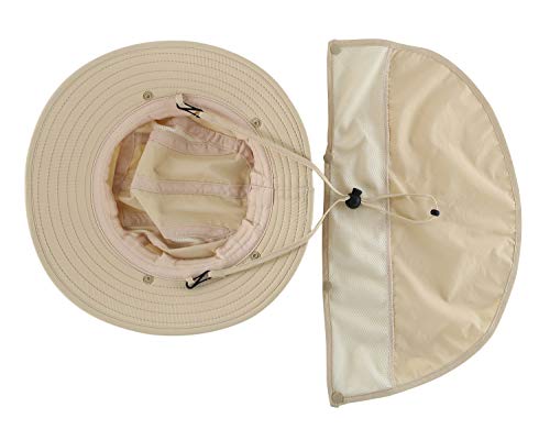 Decentron UPF 50+ Boys Sun Hat with Neck Flap Summer Beach Hat Kids Safari Hat (Light Khaki)