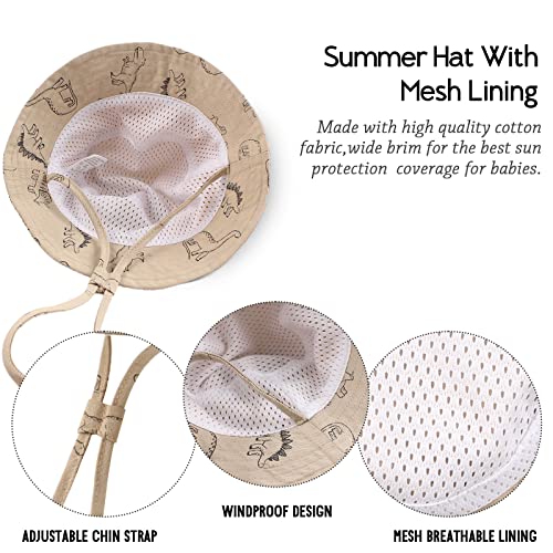 XIAOHAWANG Baby Boy Sun Hat Infant Toddler Dinosaur Bucket Hats Summer Baby Boys Beach Caps (Khaki Dinosaur, 46cm)