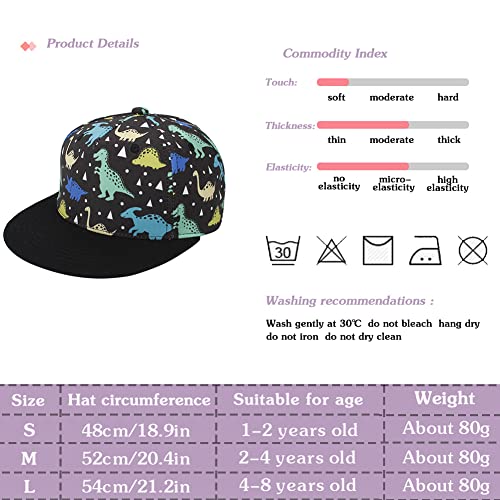 XYIYI Dinosaur Black Kids Baseball Caps Cotton Sun Hat Adjustable Trucker Hats Sport Visor Cap for 4-8 Years Old Boys