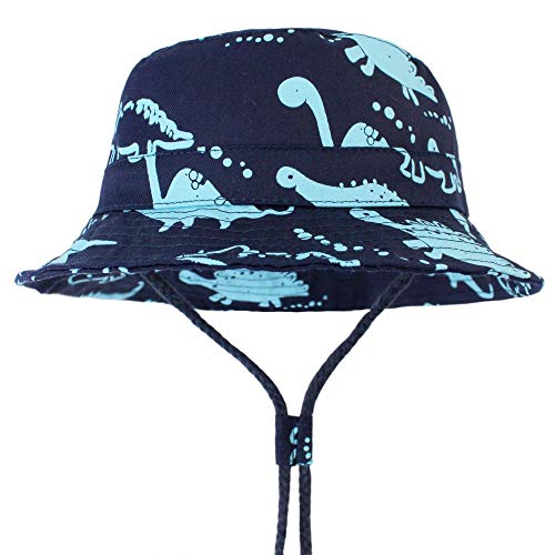 LLZ.COQUE Kids Baby Boy Sun Hat Bucket Hats Cute Dinosaures Soft 100% Cotton with Adjustable Chin Strap Navy Big