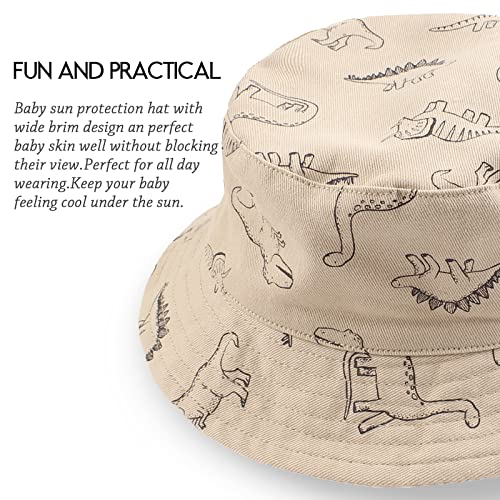 XIAOHAWANG Baby Boy Sun Hat Infant Toddler Dinosaur Bucket Hats Summer Baby Boys Beach Caps (Khaki Dinosaur, 46cm)