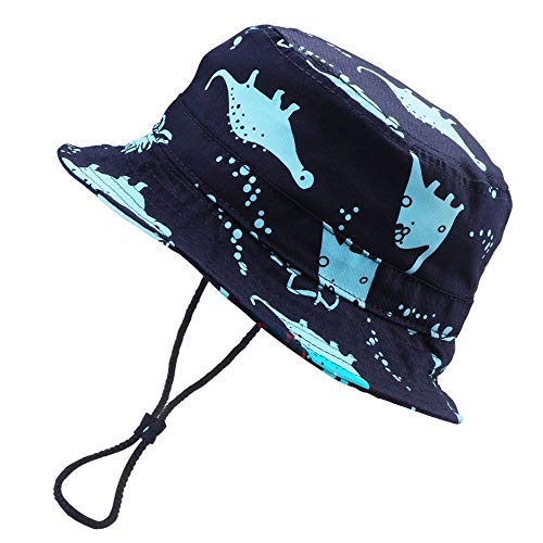 LLZ.COQUE Kids Baby Boy Sun Hat Bucket Hats Cute Dinosaures Soft 100% Cotton with Adjustable Chin Strap Navy Big