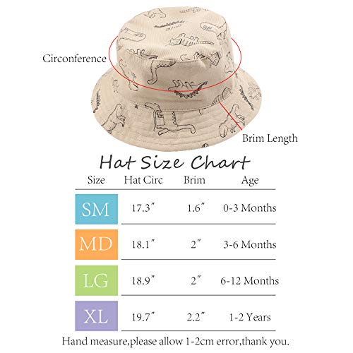 XIAOHAWANG Baby Boy Sun Hat Infant Toddler Dinosaur Bucket Hats Summer Baby Boys Beach Caps (Khaki Dinosaur, 46cm)