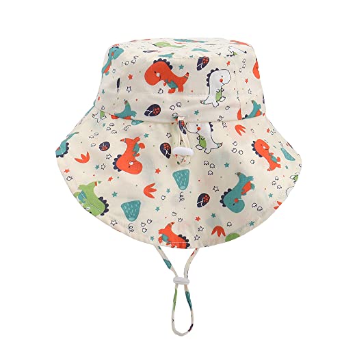 LACOFIA Baby Cotton Summer Hat Toddler Boys Girls Sun Hat Kids UPF 50+ Neck Protection Flap Cap with Adjustable Chin Straps Beige 2-5 Years
