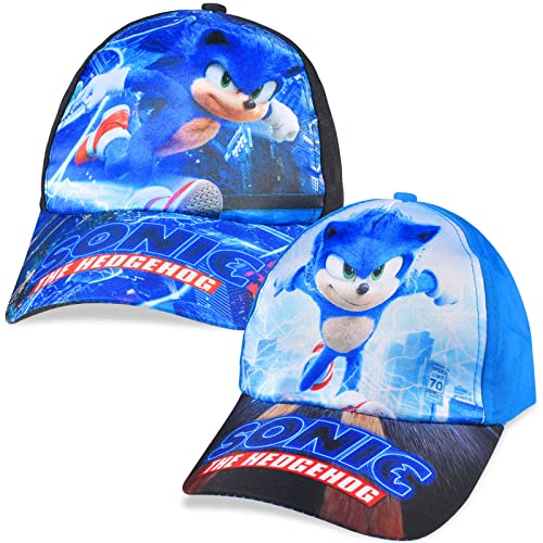 2pcs Sonic Baseball Hat, Kids Adjustable Baseball Hat, Sports Casual Breathable Hat in Cotton Sonic Theme Printing Baseball Hat for Kids Sunscreen Summer Running School Sport Beach Party Blue