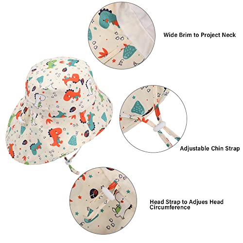 LACOFIA Baby Cotton Summer Hat Toddler Boys Girls Sun Hat Kids UPF 50+ Neck Protection Flap Cap with Adjustable Chin Straps Beige 2-5 Years