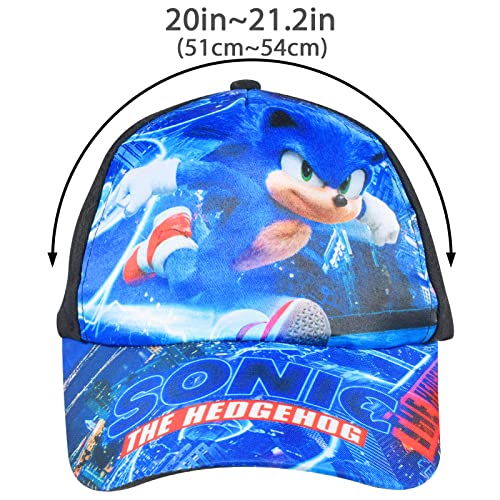 2pcs Sonic Baseball Hat, Kids Adjustable Baseball Hat, Sports Casual Breathable Hat in Cotton Sonic Theme Printing Baseball Hat for Kids Sunscreen Summer Running School Sport Beach Party Blue