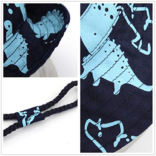 LLZ.COQUE Kids Baby Boy Sun Hat Bucket Hats Cute Dinosaures Soft 100% Cotton with Adjustable Chin Strap Navy Big