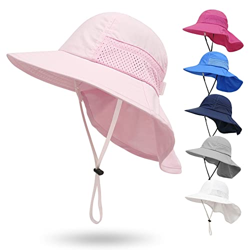 Toddler Sun Hat Kids Beach Hat with Neck Flap UV Sun Protection Bucket Hat UPF 50+ Wide Brim Safari Fishing Hat for Baby, Toddler, Kid (2-8 Years, Pink)