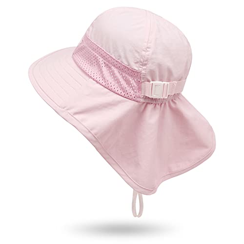 Toddler Sun Hat Kids Beach Hat with Neck Flap UV Sun Protection Bucket Hat UPF 50+ Wide Brim Safari Fishing Hat for Baby, Toddler, Kid (2-8 Years, Pink)