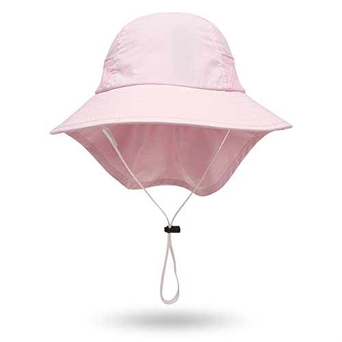 Toddler Sun Hat Kids Beach Hat with Neck Flap UV Sun Protection Bucket Hat UPF 50+ Wide Brim Safari Fishing Hat for Baby, Toddler, Kid (2-8 Years, Pink)
