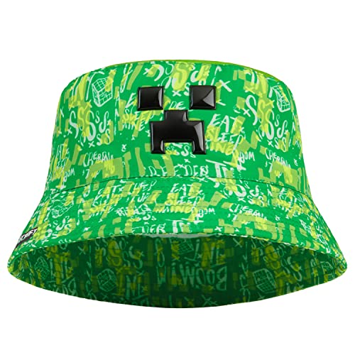 Minecraft Baseball Cap for Boys One Size Creeper Kids Hat Summer Accessories Lightweight Breathable Sun Hat Bucket Hat Gifts for Boys (Green Bucket Hat)