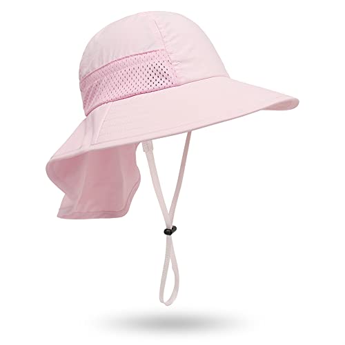 Toddler Sun Hat Kids Beach Hat with Neck Flap UV Sun Protection Bucket Hat UPF 50+ Wide Brim Safari Fishing Hat for Baby, Toddler, Kid (2-8 Years, Pink)
