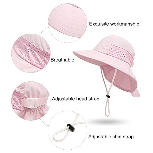 Toddler Sun Hat Kids Beach Hat with Neck Flap UV Sun Protection Bucket Hat UPF 50+ Wide Brim Safari Fishing Hat for Baby, Toddler, Kid (2-8 Years, Pink)