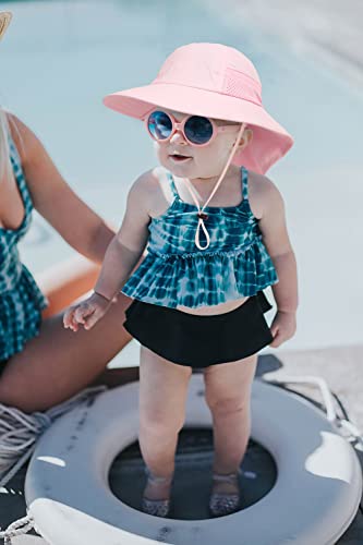 Toddler Sun Hat Kids Beach Hat with Neck Flap UV Sun Protection Bucket Hat UPF 50+ Wide Brim Safari Fishing Hat for Baby, Toddler, Kid (2-8 Years, Pink)