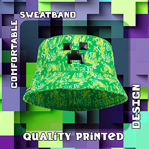 Minecraft Baseball Cap for Boys One Size Creeper Kids Hat Summer Accessories Lightweight Breathable Sun Hat Bucket Hat Gifts for Boys (Green Bucket Hat)