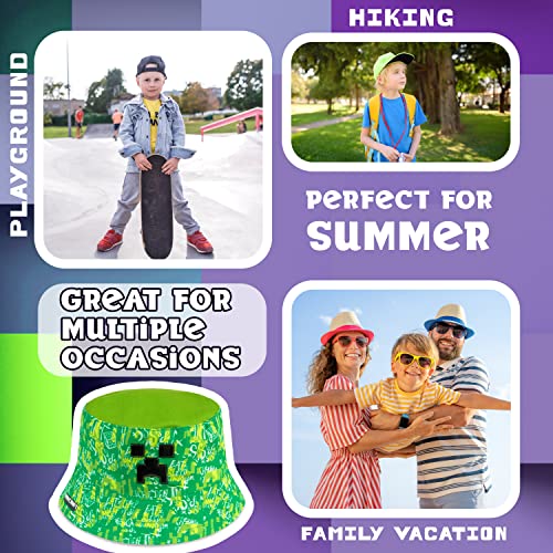 Minecraft Baseball Cap for Boys One Size Creeper Kids Hat Summer Accessories Lightweight Breathable Sun Hat Bucket Hat Gifts for Boys (Green Bucket Hat)