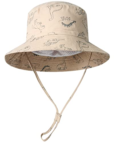 Adorel Baby Boys Sun Hat Adjustable Cotton Summer Bucket Hat Khaki Dinosaur 1-2 Years (Manufacturer Size 50)