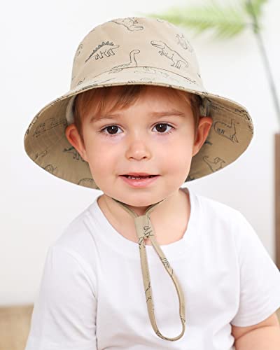 Adorel Baby Boys Sun Hat Adjustable Cotton Summer Bucket Hat Khaki Dinosaur 1-2 Years (Manufacturer Size 50)