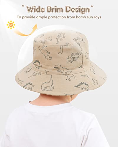Adorel Baby Boys Sun Hat Adjustable Cotton Summer Bucket Hat Khaki Dinosaur 1-2 Years (Manufacturer Size 50)