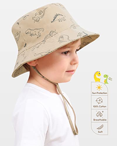 Adorel Baby Boys Sun Hat Adjustable Cotton Summer Bucket Hat Khaki Dinosaur 1-2 Years (Manufacturer Size 50)