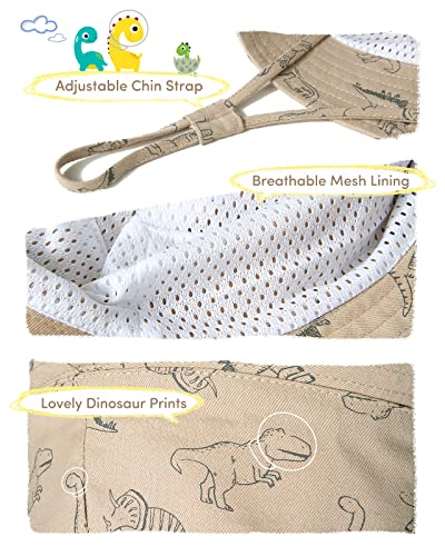 Adorel Baby Boys Sun Hat Adjustable Cotton Summer Bucket Hat Khaki Dinosaur 1-2 Years (Manufacturer Size 50)