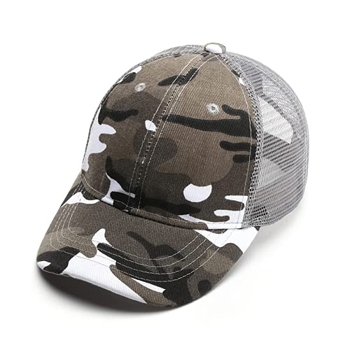 Kids Camo Baseball Cap Mesh Sun Hat Cotton Snapback Trucker Cap UV Protection Visor Headwear Quick Dry Breathable Outdoor Sports Hat Cap Cycling Football Travel Beach Tennis Boys Girls 5-12 Years Old