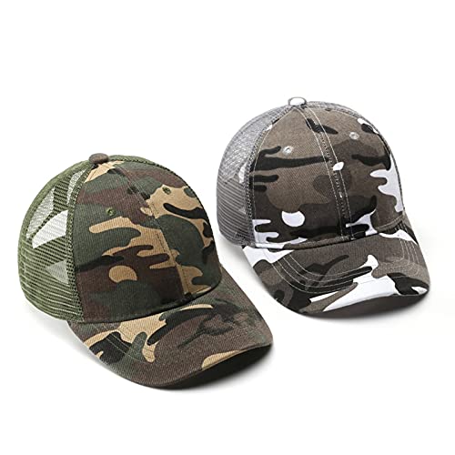 Kids Camo Baseball Cap Mesh Sun Hat Cotton Snapback Trucker Cap UV Protection Visor Headwear Quick Dry Breathable Outdoor Sports Hat Cap Cycling Football Travel Beach Tennis Boys Girls 5-12 Years Old