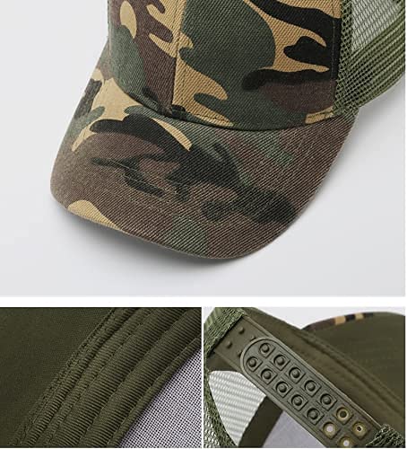 Kids Camo Baseball Cap Mesh Sun Hat Cotton Snapback Trucker Cap UV Protection Visor Headwear Quick Dry Breathable Outdoor Sports Hat Cap Cycling Football Travel Beach Tennis Boys Girls 5-12 Years Old