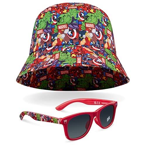 Marvel Bucket Hat and Kids Sunglasses Set for Boys Avengers Lightweight Sun Hat 100% UV Kids Sunglasses Boys Spiderman Holiday Summer Accessories Marvel Gifts for Boys (Multi Marvel)