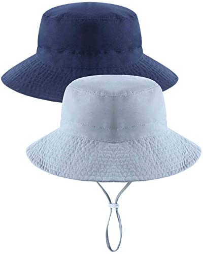 Adorel Baby Boys Bucket Hat Adjustable Sun Hat Pack of 2 Plain Grey&Deep Blue 6-24 Months (Manufacturer Size:S)