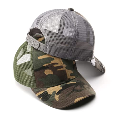 Kids Camo Baseball Cap Mesh Sun Hat Cotton Snapback Trucker Cap UV Protection Visor Headwear Quick Dry Breathable Outdoor Sports Hat Cap Cycling Football Travel Beach Tennis Boys Girls 5-12 Years Old