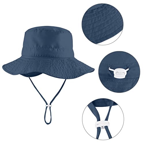 LACOFIA Toddler Baby Sun Hat Kids Boy's Summer Bucket Hat Wide Brim for Outdoor Swim Beach Pool Adjustable Navyblue 6-24 Months