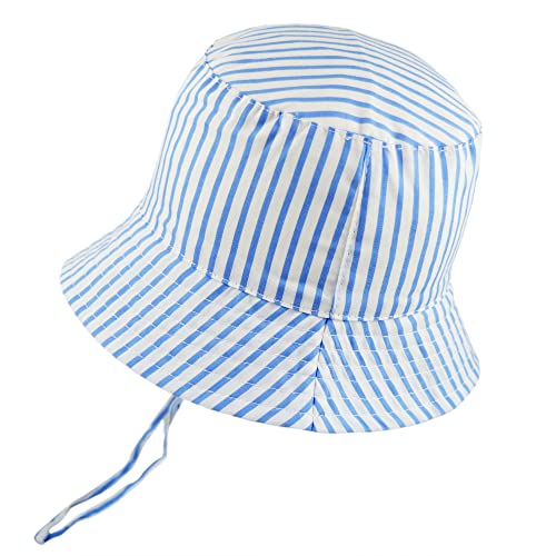 Faith & Sarah Kids Baby Sun Hat with Toggle Chin Strap- Boy or Girl Striped Baby Bucket Hats Blue 0-3 Months