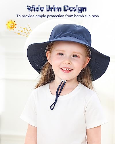 Adorel Baby Boys Bucket Hat Adjustable Sun Hat Pack of 2 Plain Grey&Deep Blue 6-24 Months (Manufacturer Size:S)