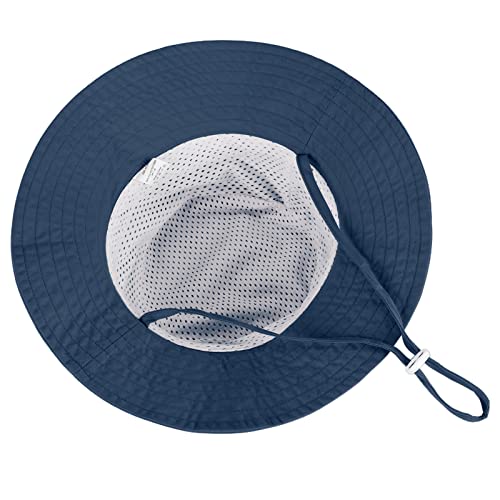 LACOFIA Toddler Baby Sun Hat Kids Boy's Summer Bucket Hat Wide Brim for Outdoor Swim Beach Pool Adjustable Navyblue 6-24 Months