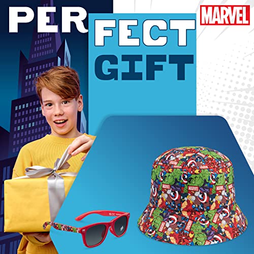 Marvel Bucket Hat and Kids Sunglasses Set for Boys Avengers Lightweight Sun Hat 100% UV Kids Sunglasses Boys Spiderman Holiday Summer Accessories Marvel Gifts for Boys (Multi Marvel)