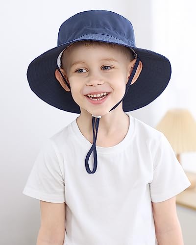 Adorel Baby Boys Bucket Hat Adjustable Sun Hat Pack of 2 Plain Grey&Deep Blue 6-24 Months (Manufacturer Size:S)