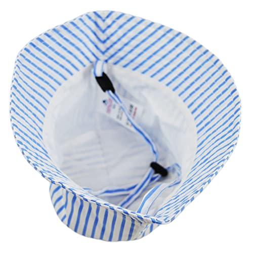 Faith & Sarah Kids Baby Sun Hat with Toggle Chin Strap- Boy or Girl Striped Baby Bucket Hats Blue 0-3 Months