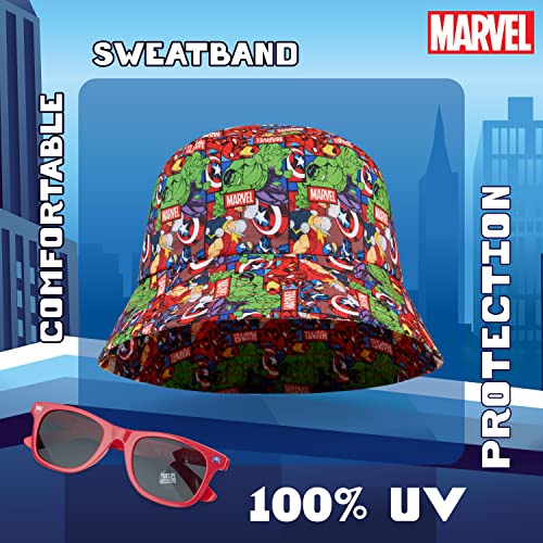 Marvel Bucket Hat and Kids Sunglasses Set for Boys Avengers Lightweight Sun Hat 100% UV Kids Sunglasses Boys Spiderman Holiday Summer Accessories Marvel Gifts for Boys (Multi Marvel)