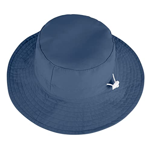 LACOFIA Toddler Baby Sun Hat Kids Boy's Summer Bucket Hat Wide Brim for Outdoor Swim Beach Pool Adjustable Navyblue 6-24 Months