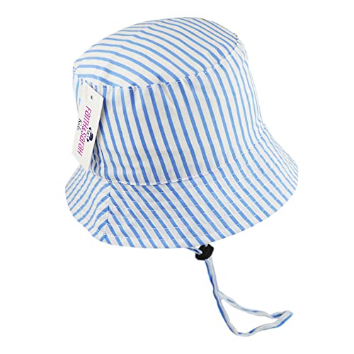 Faith & Sarah Kids Baby Sun Hat with Toggle Chin Strap- Boy or Girl Striped Baby Bucket Hats Blue 0-3 Months