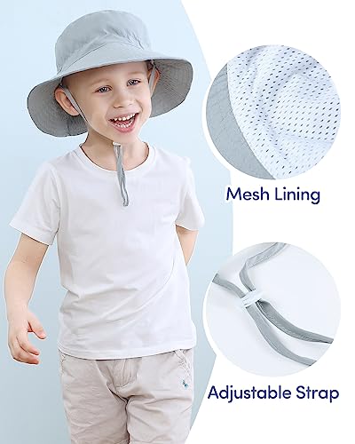 Adorel Baby Boys Bucket Hat Adjustable Sun Hat Pack of 2 Plain Grey&Deep Blue 6-24 Months (Manufacturer Size:S)