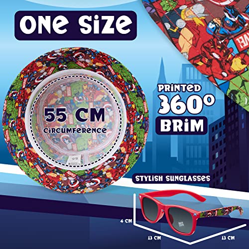 Marvel Bucket Hat and Kids Sunglasses Set for Boys Avengers Lightweight Sun Hat 100% UV Kids Sunglasses Boys Spiderman Holiday Summer Accessories Marvel Gifts for Boys (Multi Marvel)