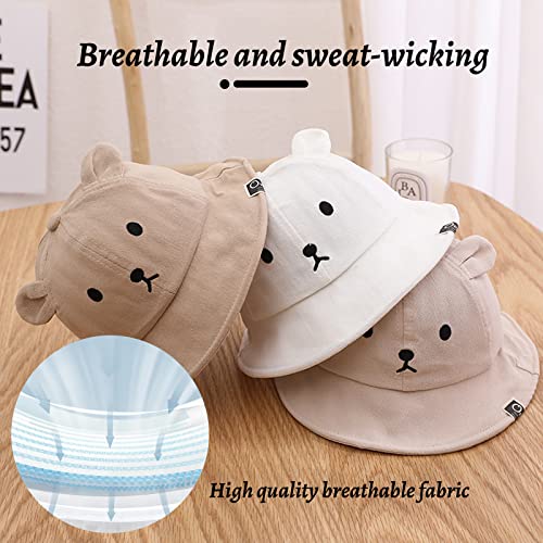Kids Bucket Hats, Cute Bear Ear Newborn Panama Cap Summer Outdoor Foldable Fisherman Hat Unisex Bucket Sun Hat Outdoor (Beige)