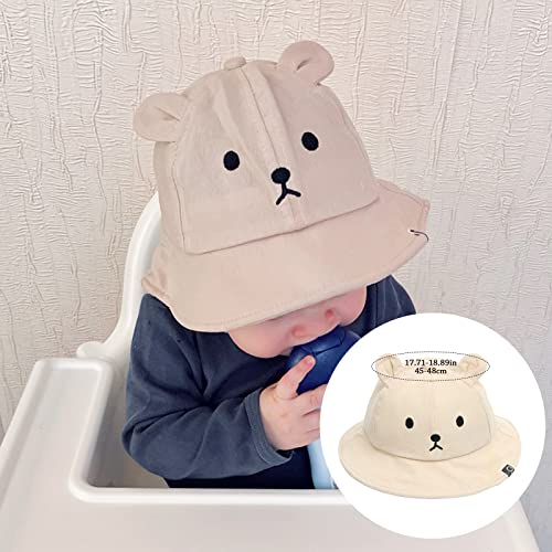 Kids Bucket Hats, Cute Bear Ear Newborn Panama Cap Summer Outdoor Foldable Fisherman Hat Unisex Bucket Sun Hat Outdoor (Beige)