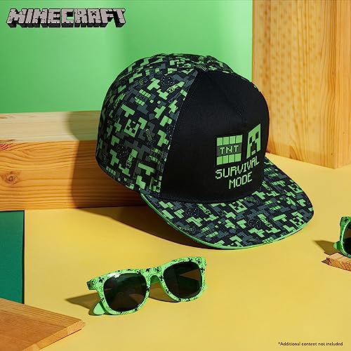 Minecraft Baseball Cap and Kids Sunglasses Set, Creeper Adjustable Boys Hat 100% UV Protection Kids Sunglasses Boys Holiday Accessories Gamer Gifts (Black/Green)