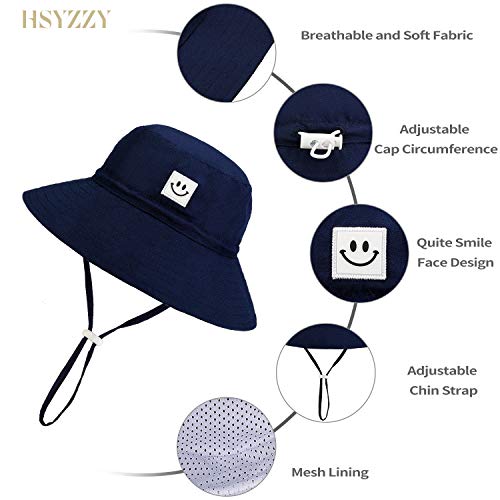 Baby Sun Hat Smile Face Toddler UPF 50+ Sun Protective Bucket hat Nice Beach Hat for Baby Girl boy Adjustable Cap Navy